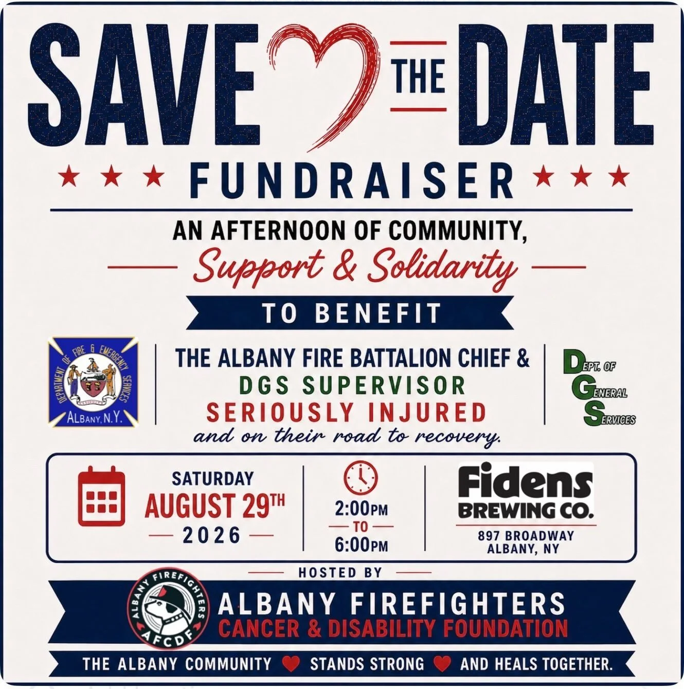 🚨SAVE THE DATE🚨 

More information to come! Spread the word and help support this event for a great cause! 

@albanyffs @downtownalbany @fidensbrewing @cseany1000 @aroundalbany 

#afcdf #albanyfirefighters #fundraiser #albanyfire #cancerfoundation