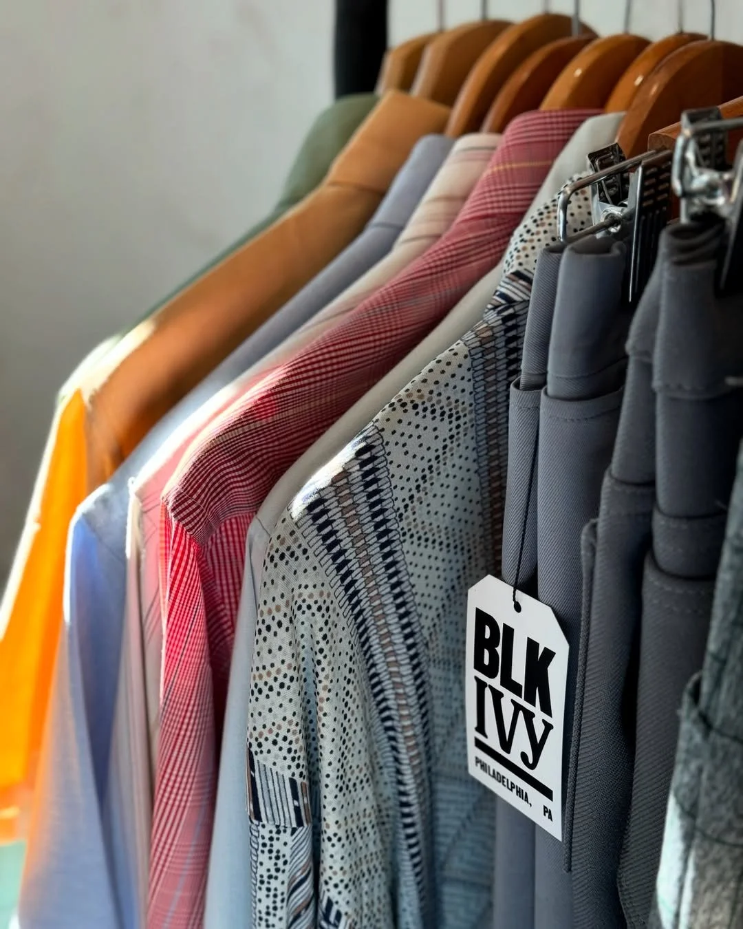 Clothing rack featuring garments from BLK Ivy in Philadelphia