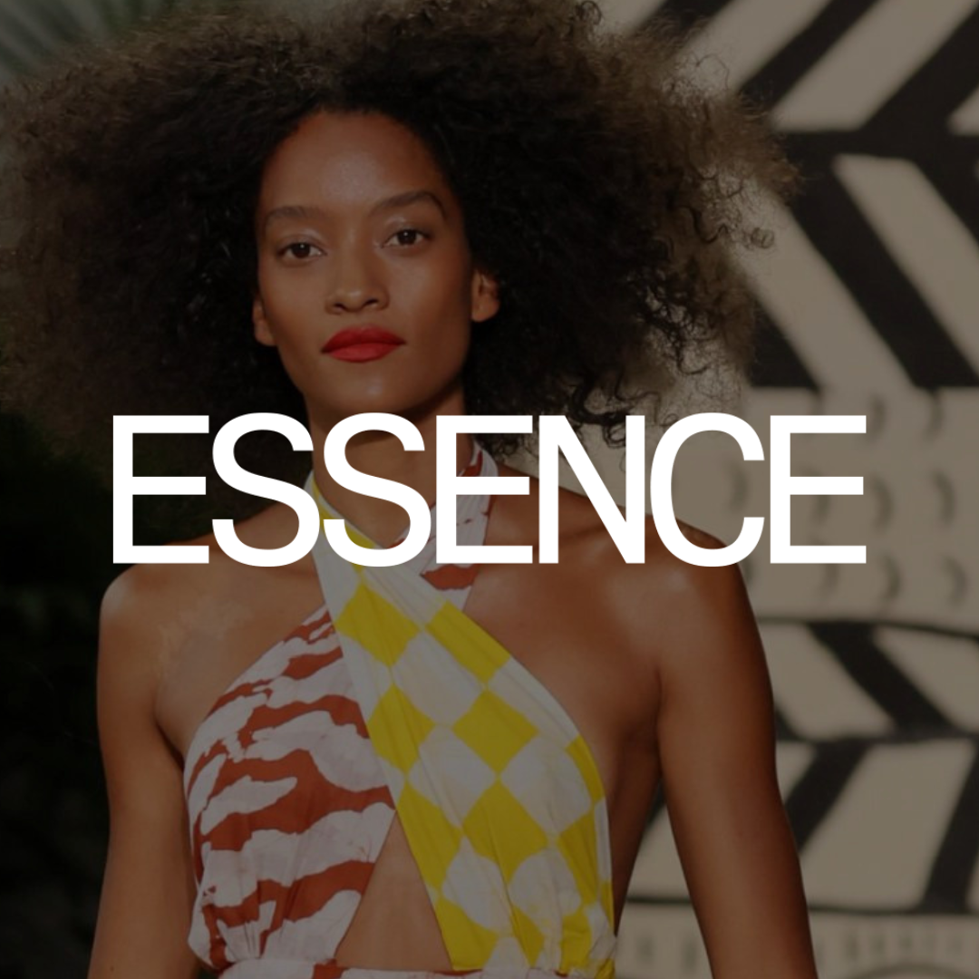 Essence feature graphic showing a fashion editorial portrait