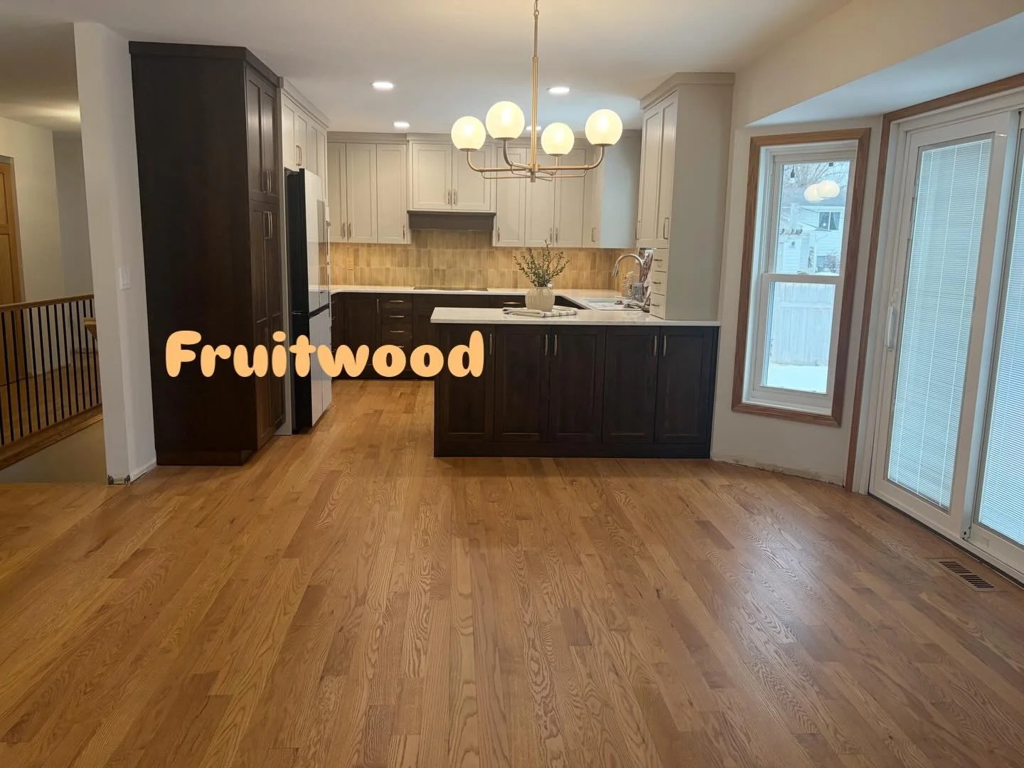 Silky fruitwood stain on Red oak. The perfect choice, for this beautiful kitchen. 
@hugeimprovements