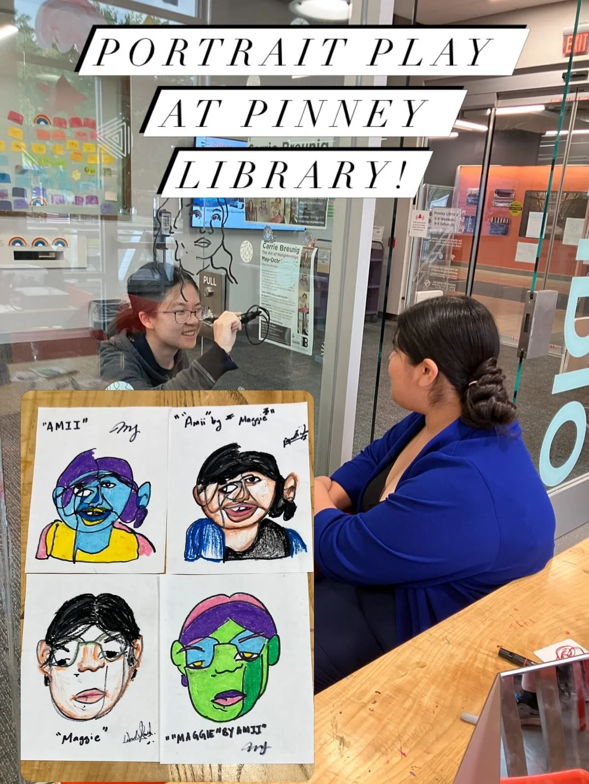 Adorable connection with these friends the other day in the Pinney Studio! They made blind contour drawings, then we used a light table to transfer their work and swap with each other, color, and elaborate. So fun! 

Try this process with someone you