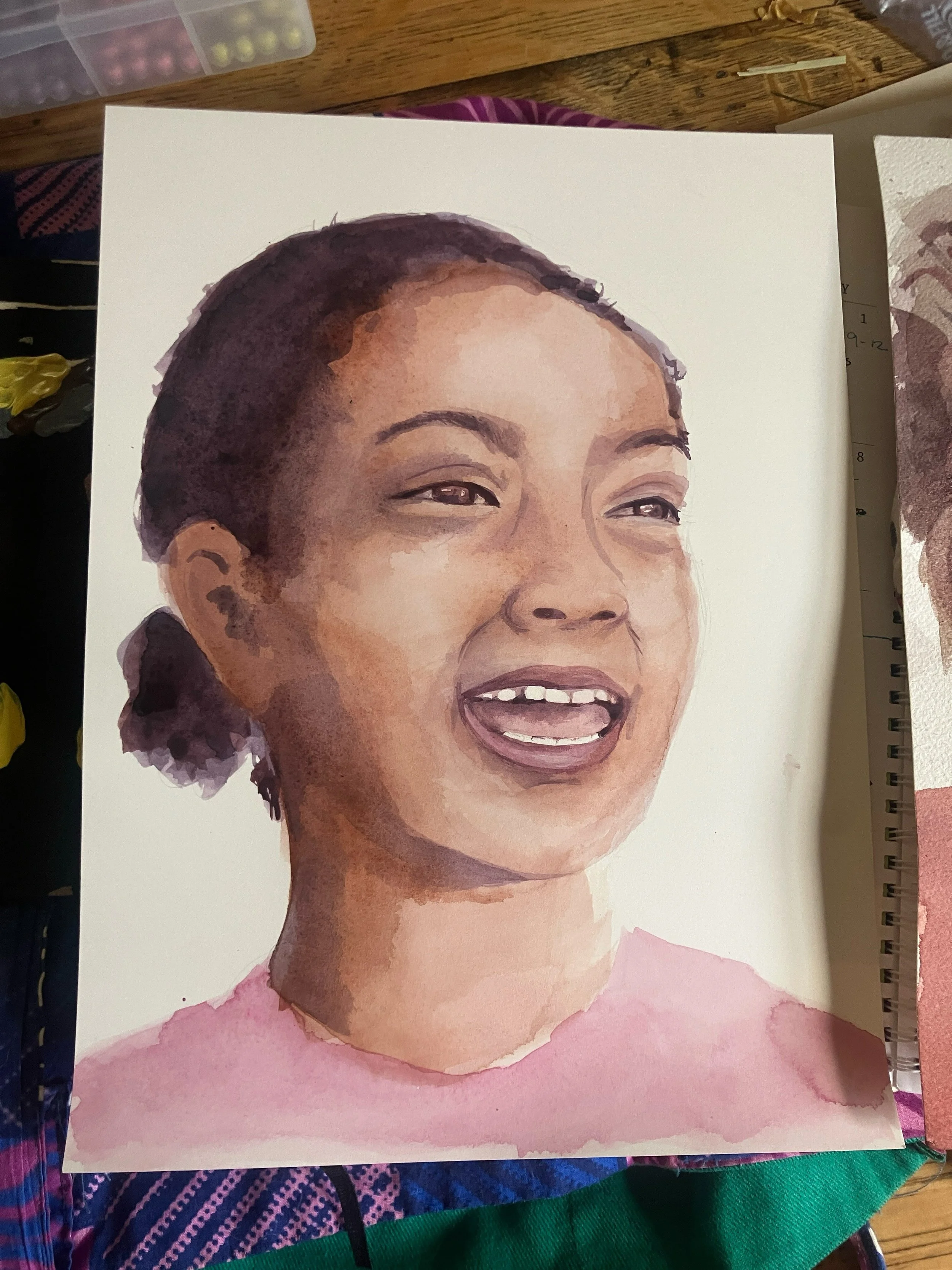 Some photo favs from my time at Pinney Library! Lots of portraiture play in these first few months.

I loved making this smiley kiddo portrait. I would love to make one of you too, come sit for me!

Library date nights have been a hit, very silly and