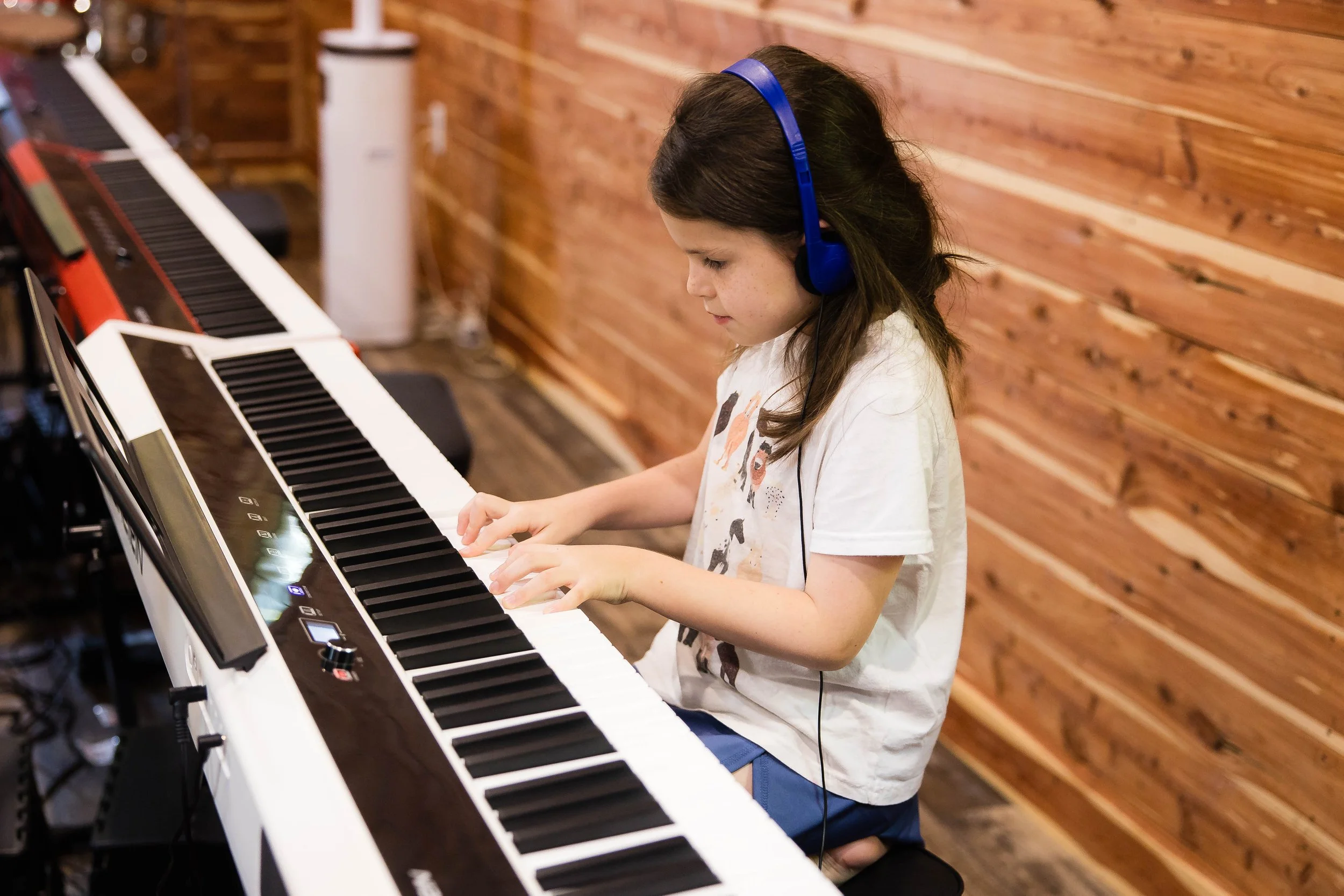 Piano student concentrating