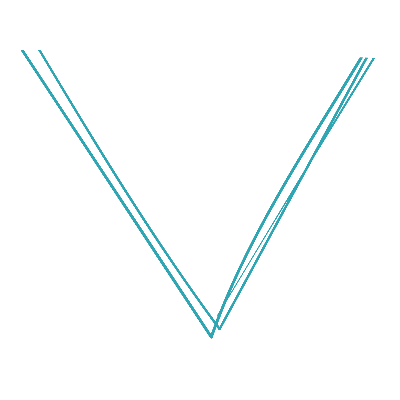 Eine geometrische Illustration mit mehreren blauen Linien, die einen Pfeil nach unten darstellen sollen.