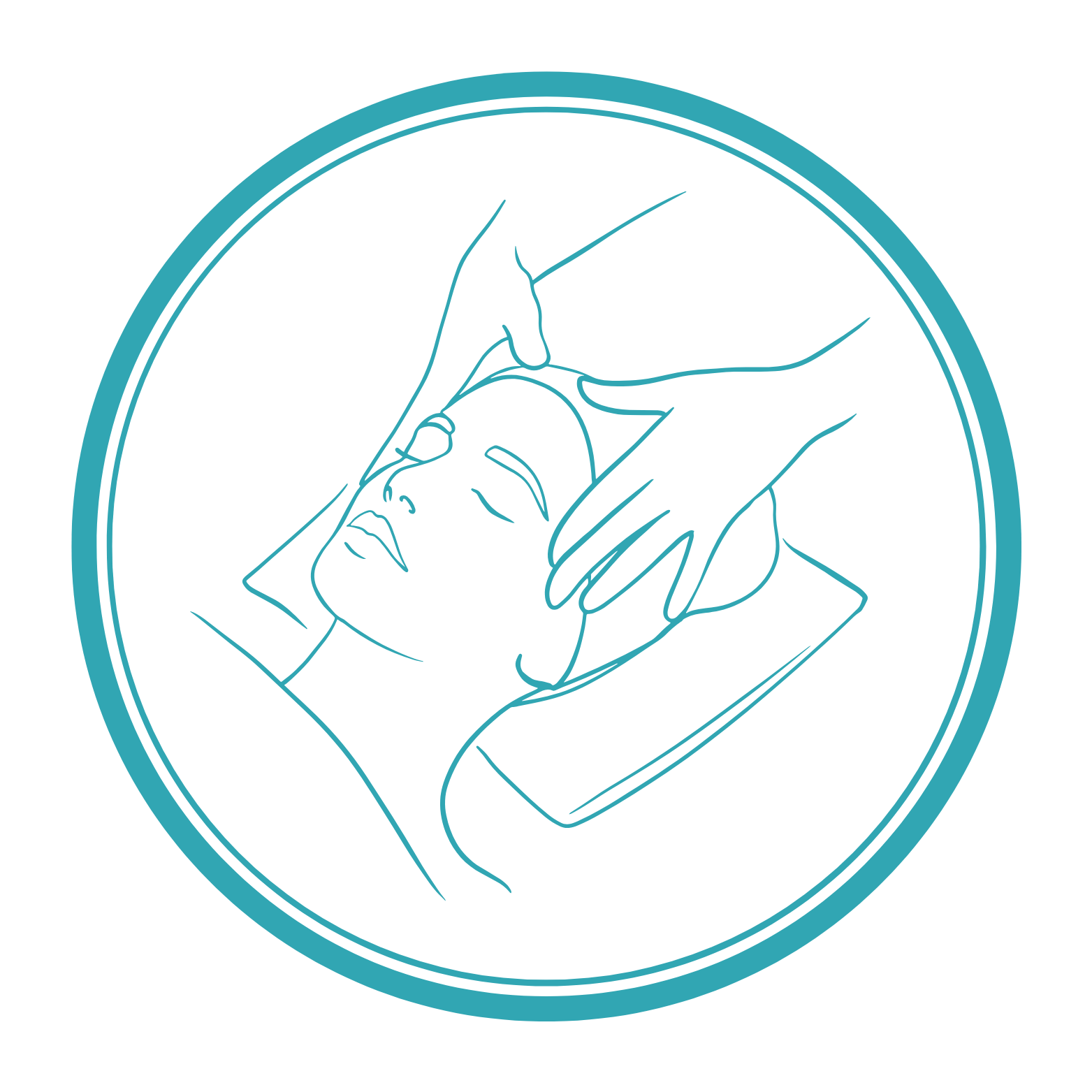 Linienzeichnung eines Gesichts während einer Gesichtsmassage, Szenen einer professionellen Gesichtsbehandlung in einem Spa oder Kosmetiksalon.