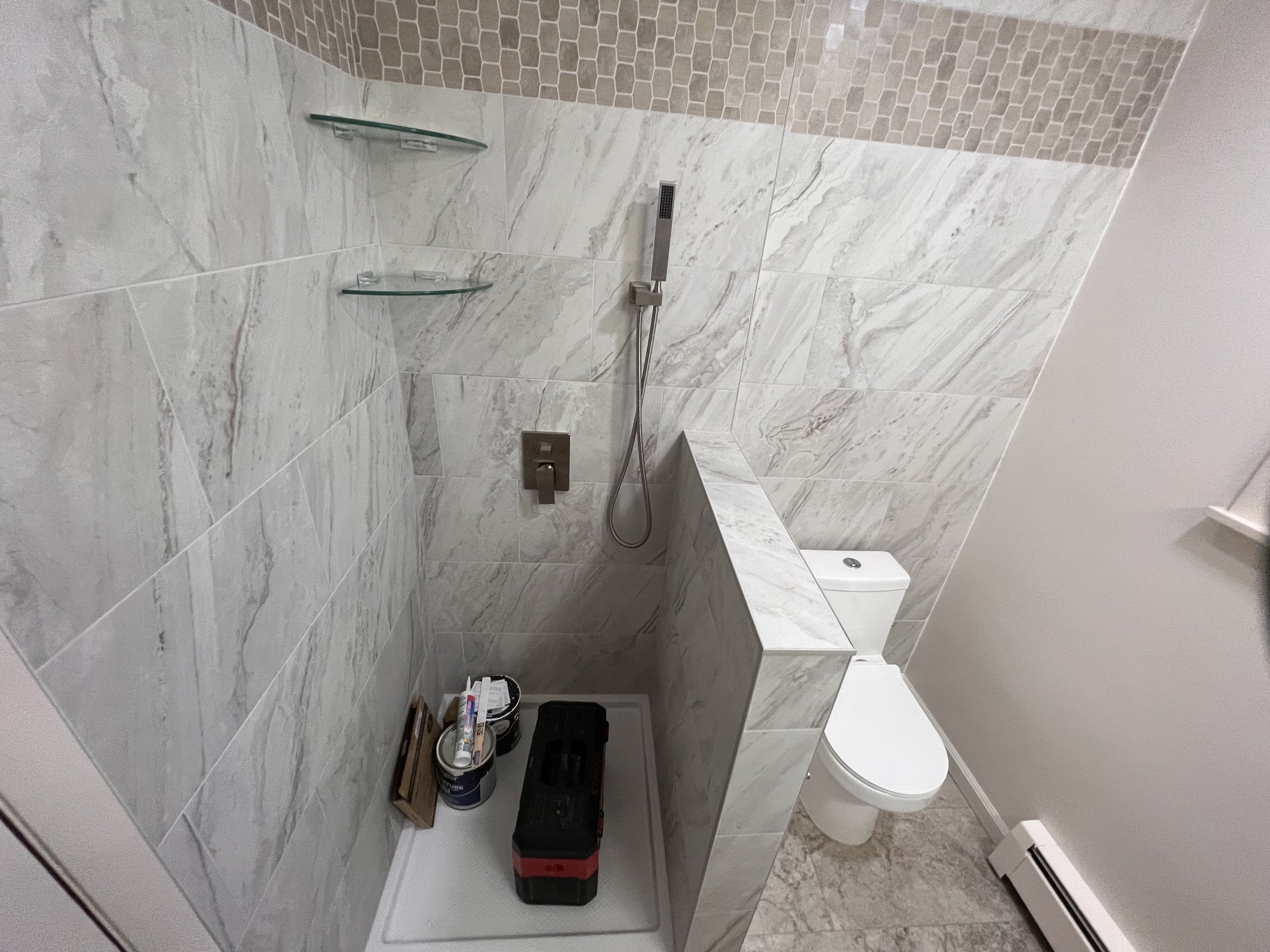 TILE SHOWER WITH PONY WALL