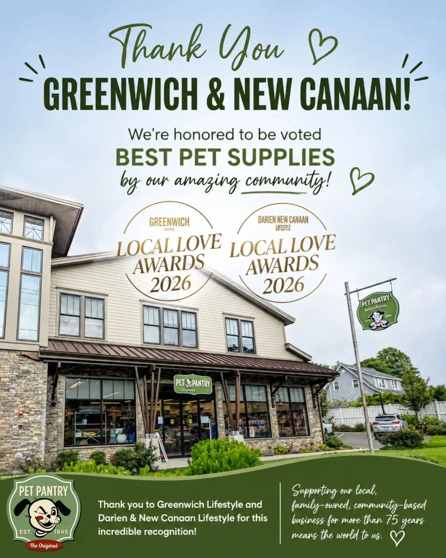 🐾 THANK YOU, GREENWICH &amp; NEW CANAAN! 💚

We are incredibly honored to be voted Best Pet Supplies in the 2026 Local Love Awards by @greenwichlifestylemag and @dariennewcanaanlifestylemag 😻🐾🥳

To everyone who took the time to vote, shop with us