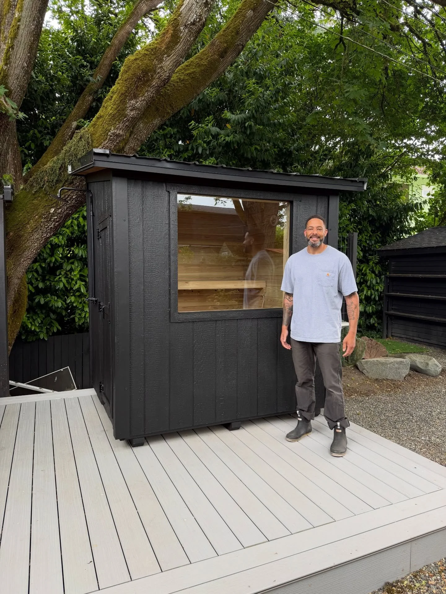 My guy Marcus knows what he&rsquo;s doing! New typa&rsquo; smile when you got that fresh new sauna on the back deck! 😁