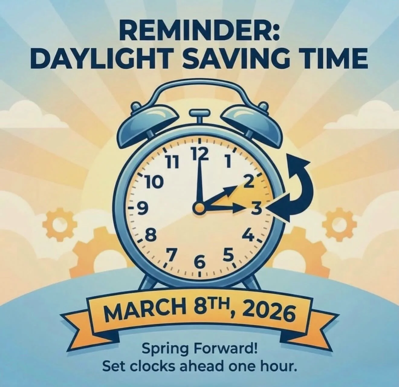 Colony Lofts friendly reminder that Daylight Saving Time is this Sunday, 3/8. Set your clocks ahead 1 hour before bed so you&rsquo;re not out here wondering why the microwave and car clock are telling two different stories.

#springforward #colonylof