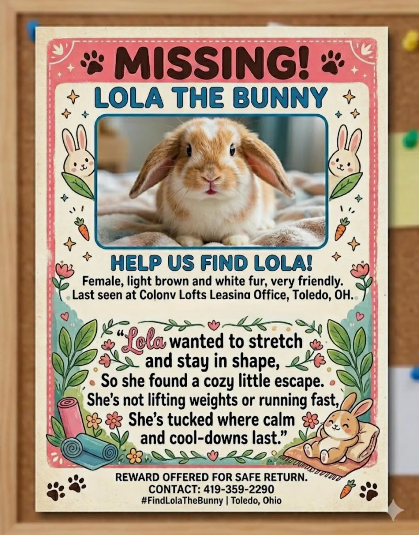 🚨🐰 ATTENTION COLONY LOFTS, Lola has officially gone missing&hellip; again.

Miss girl is somewhere on the property hiding, being mysterious, and playing games. Starting today, we&rsquo;re kicking off the Lola Bunny Hunt.

Here&rsquo;s how it works,