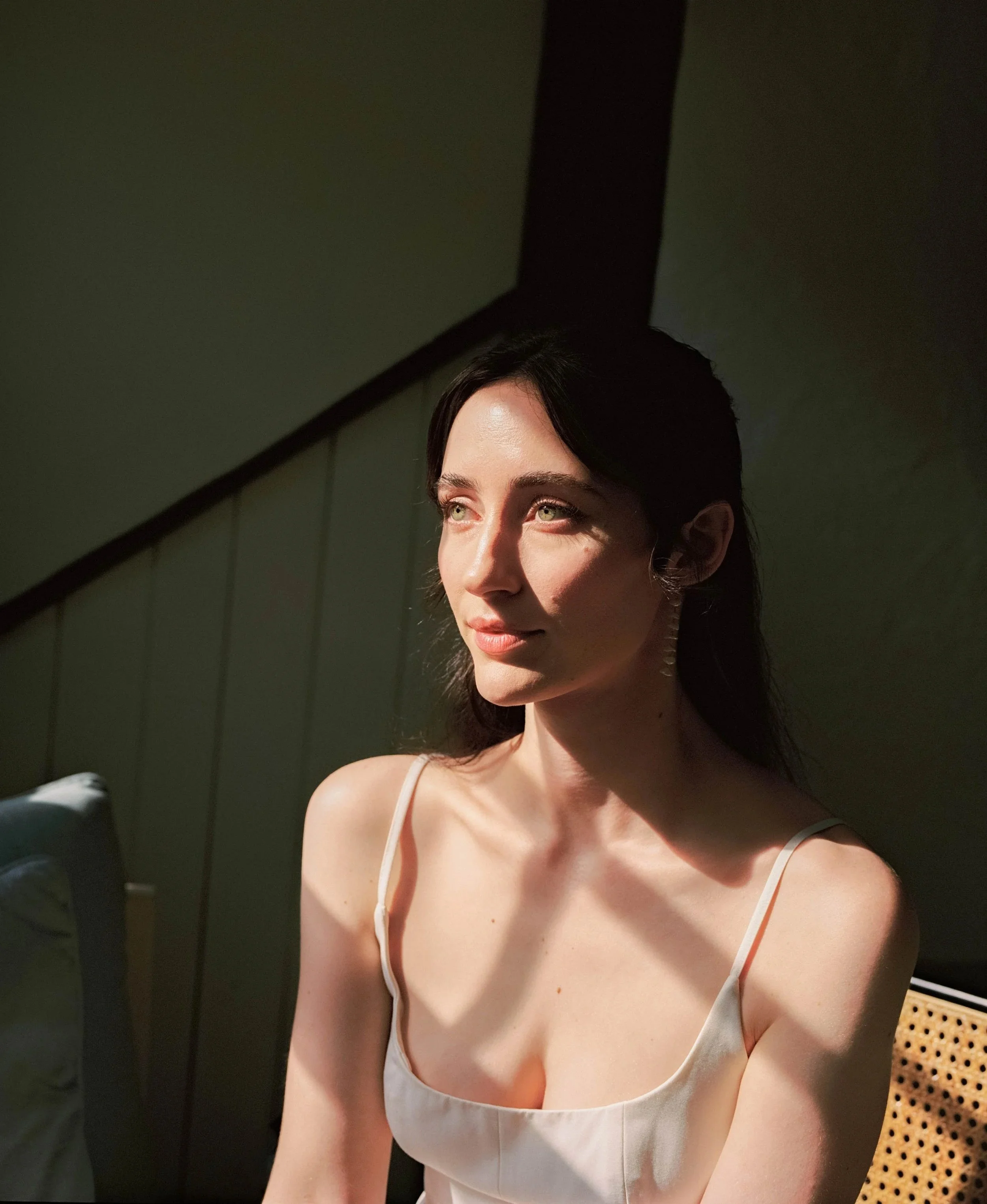 A bridal portrait on color film getting married at Troutbeck in Amenia, New York