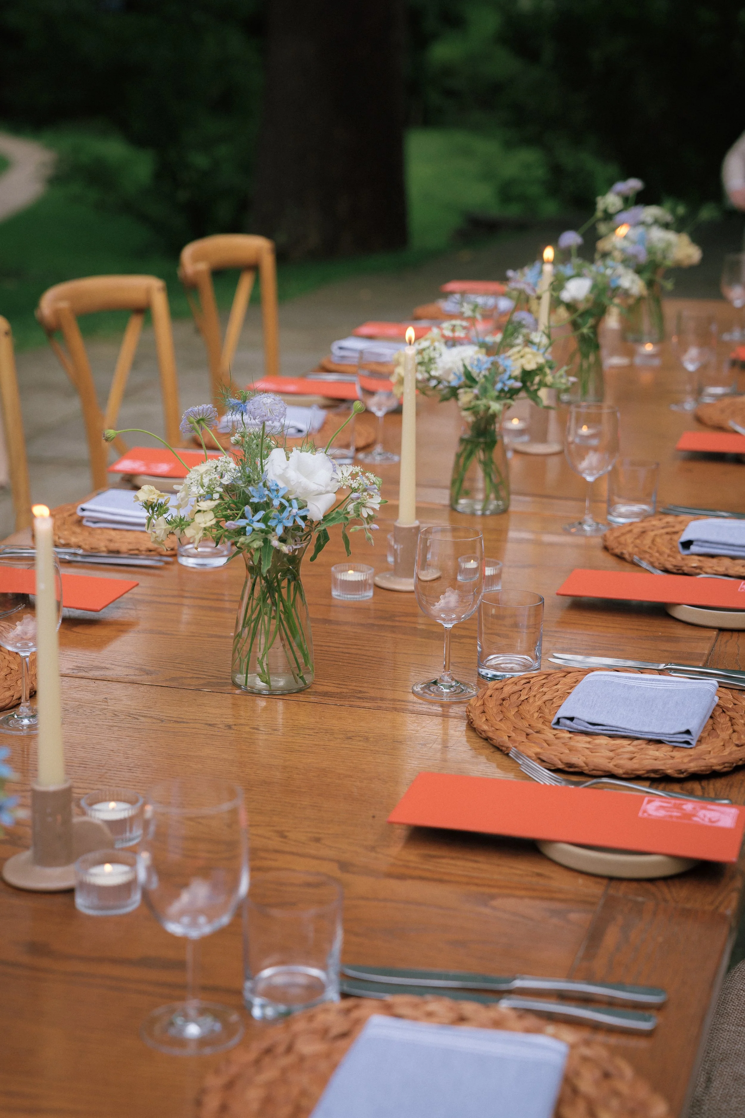 Detail photographs of the dinner table before wedding guests sit down