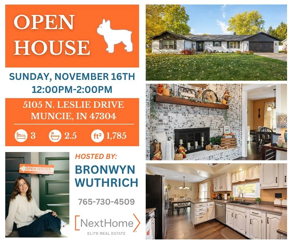 Any plans this weekend? Come by my open house this Sunday! 🏡

🗓️ Sunday( 11/16) from 12&ndash;2PM
📍 5105 N. Leslie Drive, Muncie, IN 47304

This Farmington ranch features thoughtful updates and an easy one-level layout: 2025 roof and windows, fres
