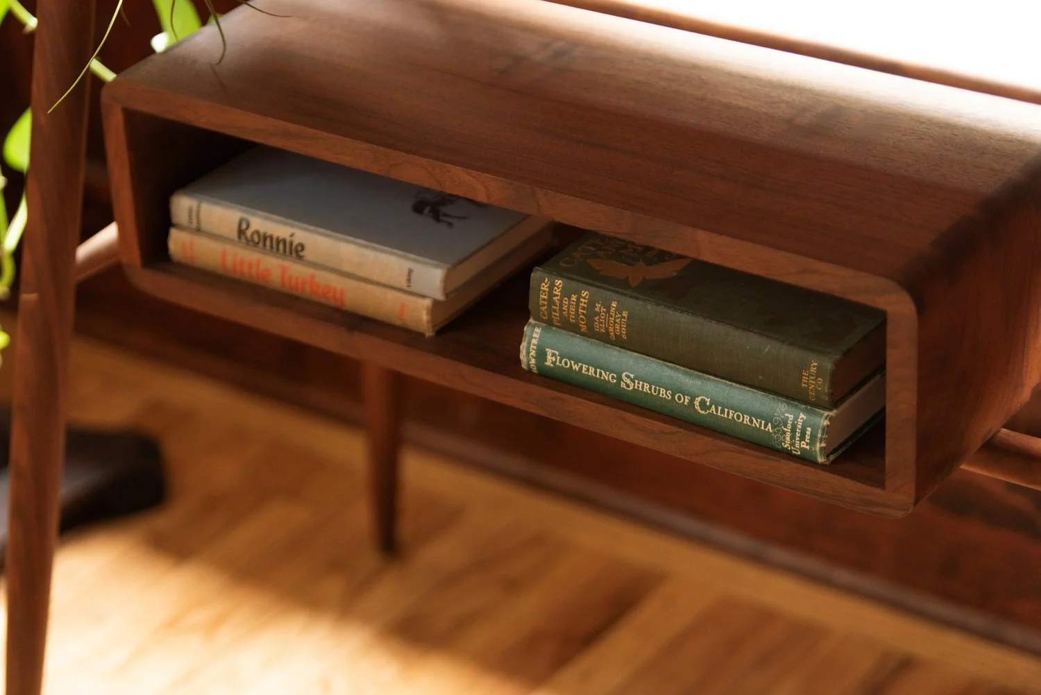 Photo by: Steven Dewall
This custom-made mid-century-inspired desk provides space to store and display a collection of books.