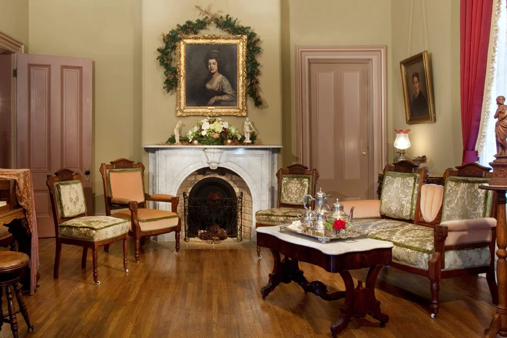 Photo by: Brad Nicol
The parlor set is upholstered in embroidered cotton velvet paired with silk mohair.