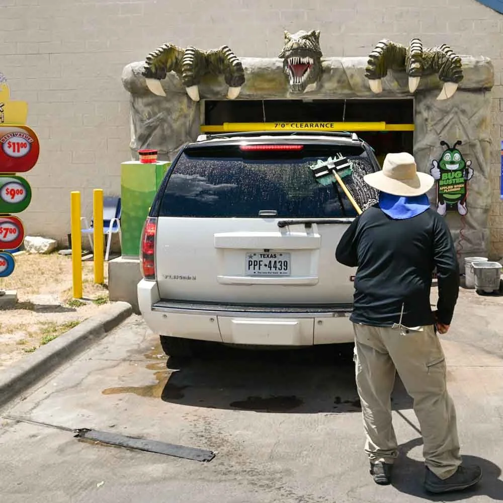 Automatic car wash at Jurassic Car Wash South Congress Austin TX