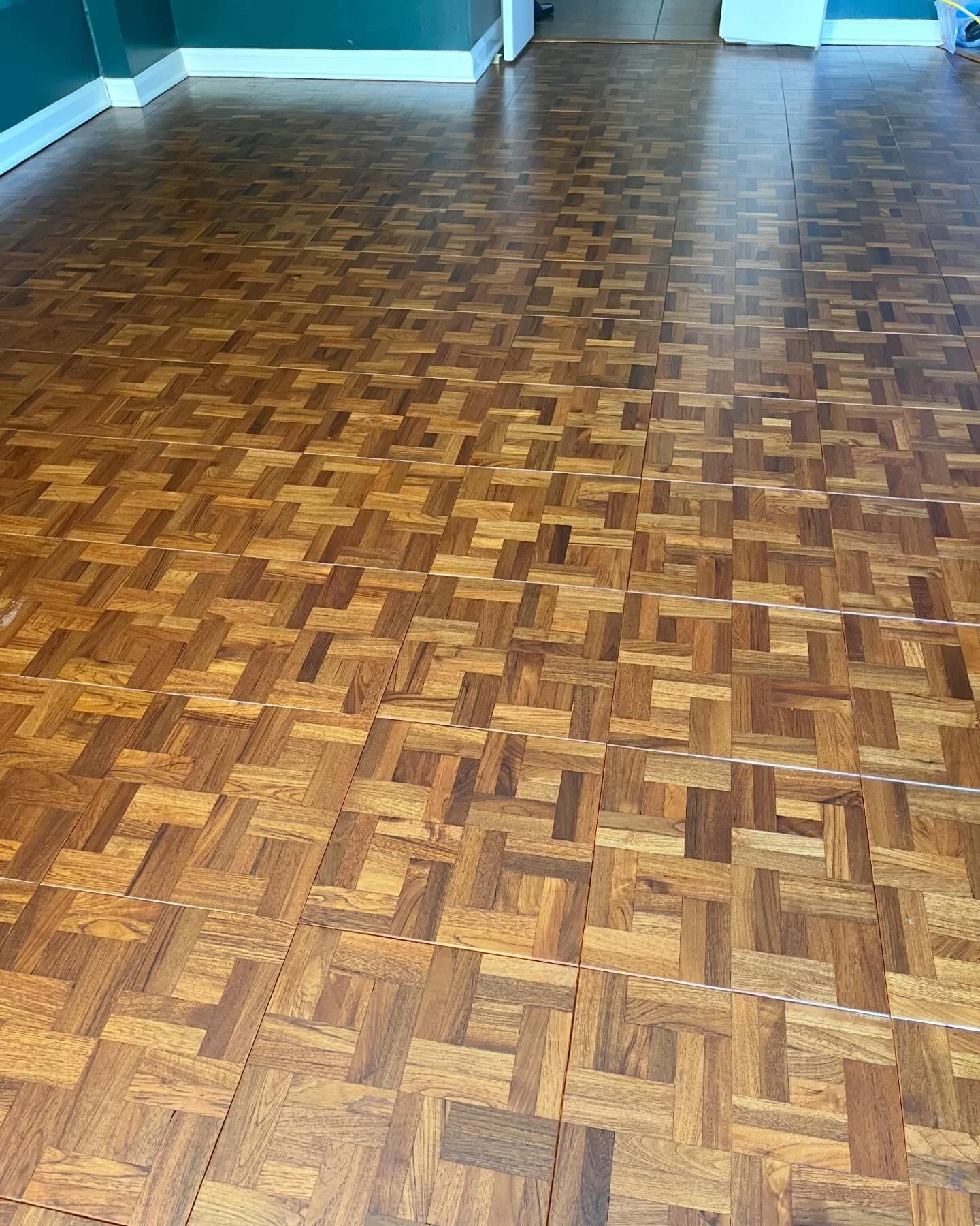 Little parquet refinish from last week. Super cool floor. Not many of these intact around here! #realwoodfloors #frasershardwoodfloors