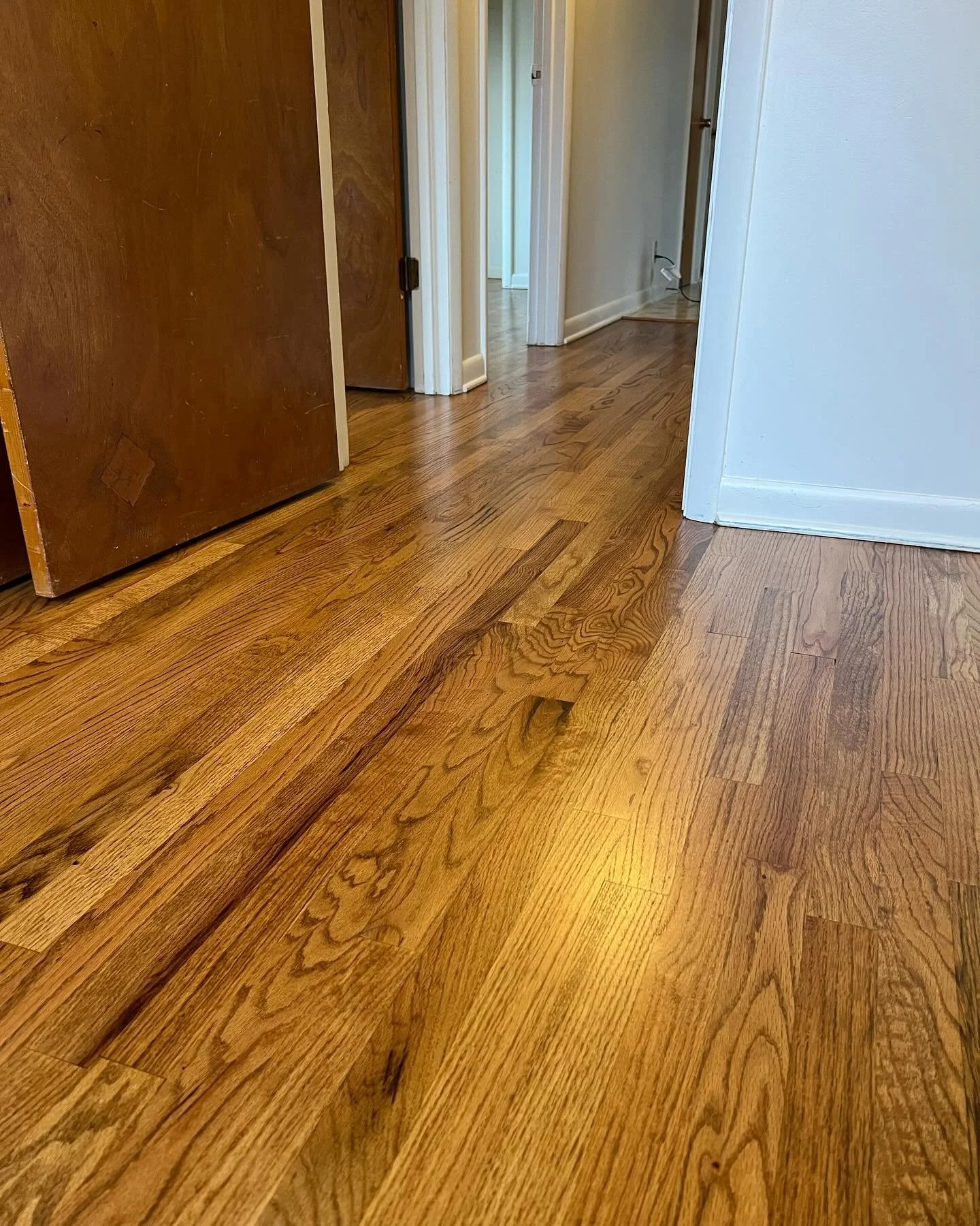 Nutmeg! A color from the past that&rsquo;s making a big comeback! Looking great on this old southern red oak. Exciting to bring these older floors back to life. Topped with sealer and 2 coats of @bonapro.us Traffic HD satin for great durability and f