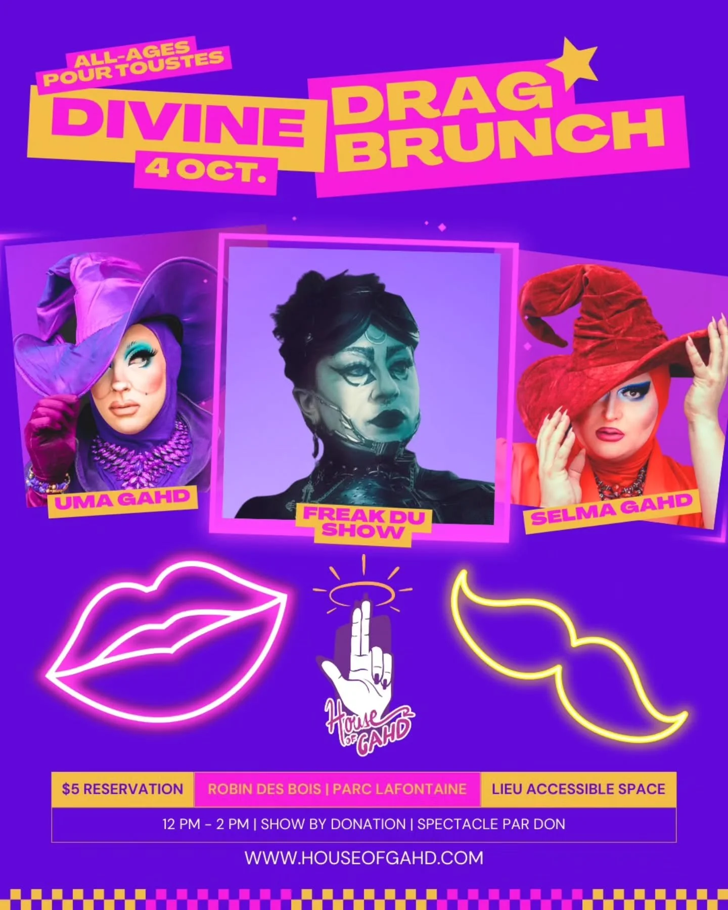 Divine Drag Brunch Saturday October 4 with special guest @lafreakdushow for our HALLOWEEN edition 👻🎃.

Join us for drag brunch for the whole family hosted by @umagahd
&amp; @selmagahd

See you soon at @restorobindesbois

$5 to reserve your seat
Foo