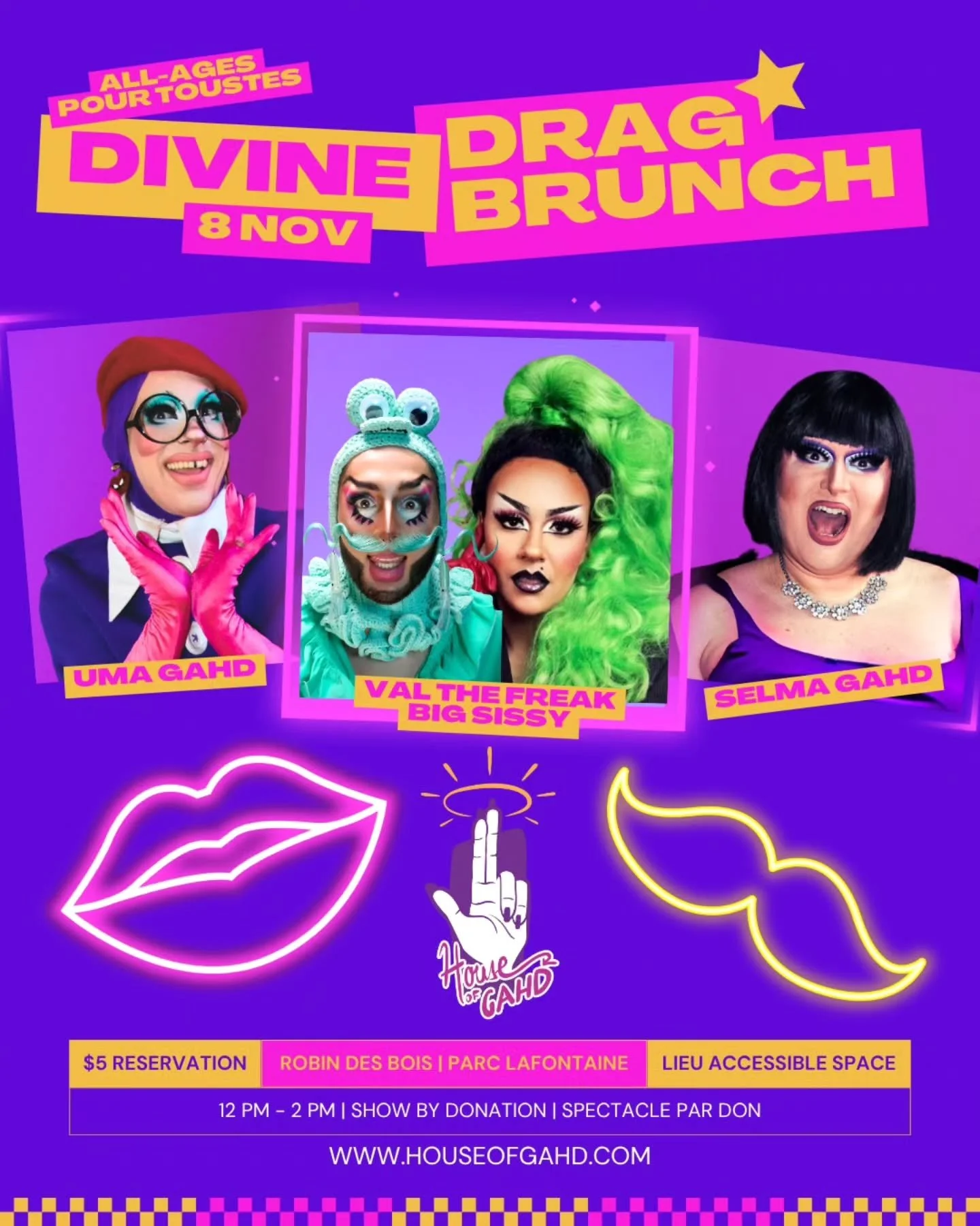 Divine Drag Brunch Saturday November 8 with special guests @valthefreak &amp; @da_bigsissy 🌈!

Join us for drag brunch for the whole family hosted by @umagahd
&amp; @selmagahd

See you soon at @restorobindesbois

$5 to reserve your seat
Food &agrave
