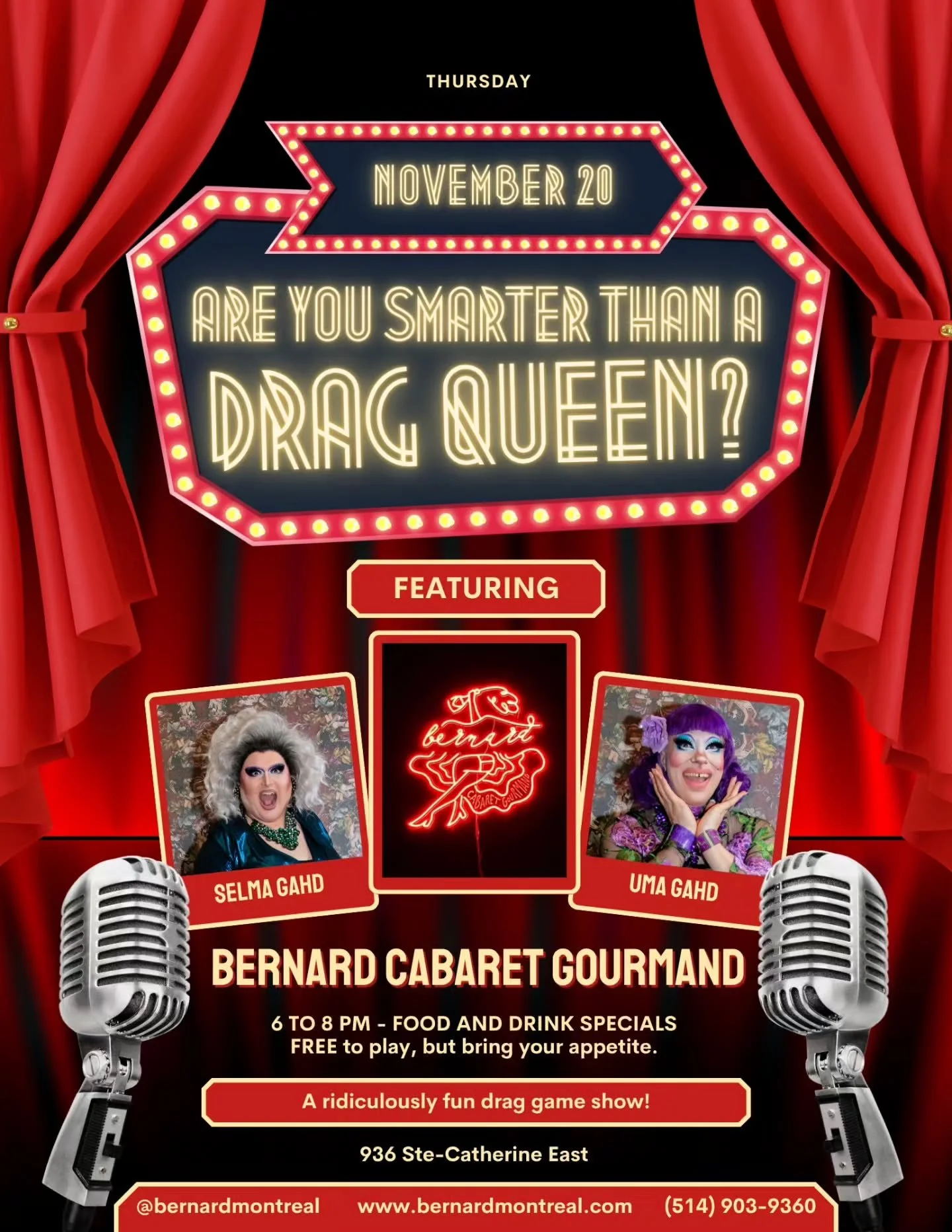 WE ARE BACK! 
⭐ Are You Smarter Than a Drag Queen? ⭐

A ridiculously fun drag game show where you and your friends find out if you are indeed Smarter Than a Drag Queen! And if you win? You get to spin the wheel of lip-sync misfortune and watch Uma Ga