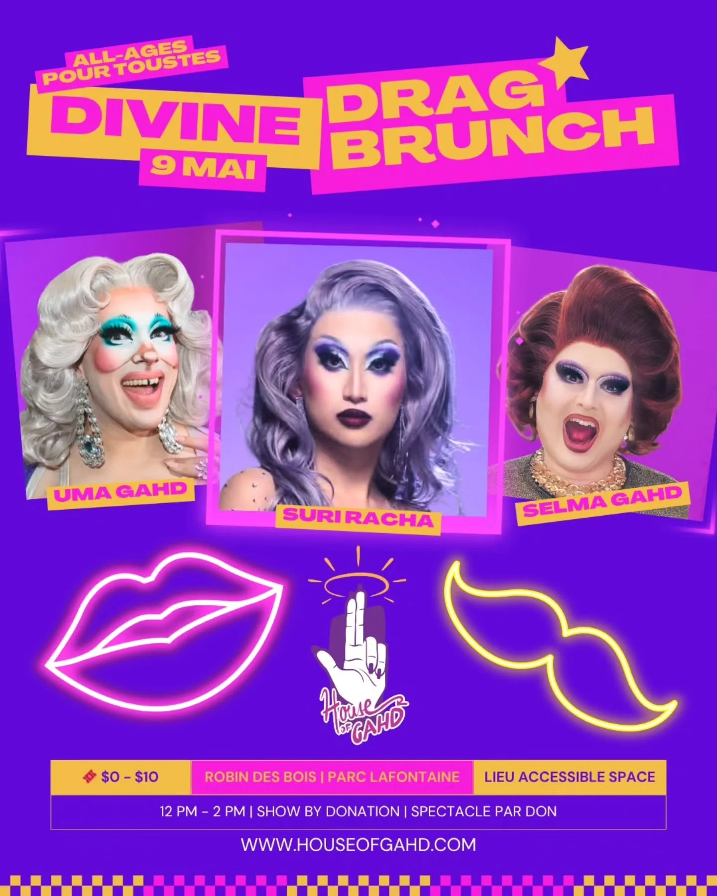 Divine Drag Brunch Saturday May 9th, with special guests @suri.racha !

Join us for drag brunch for the whole family hosted by @umagahd &amp; @selmagahd

See you soon at @restorobindesbois

$0-10 to reserve your seat
Food &agrave; la carte
Show by do