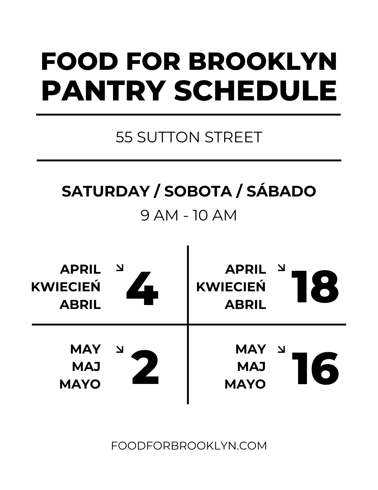 April 4, April 18, May 2, May 16