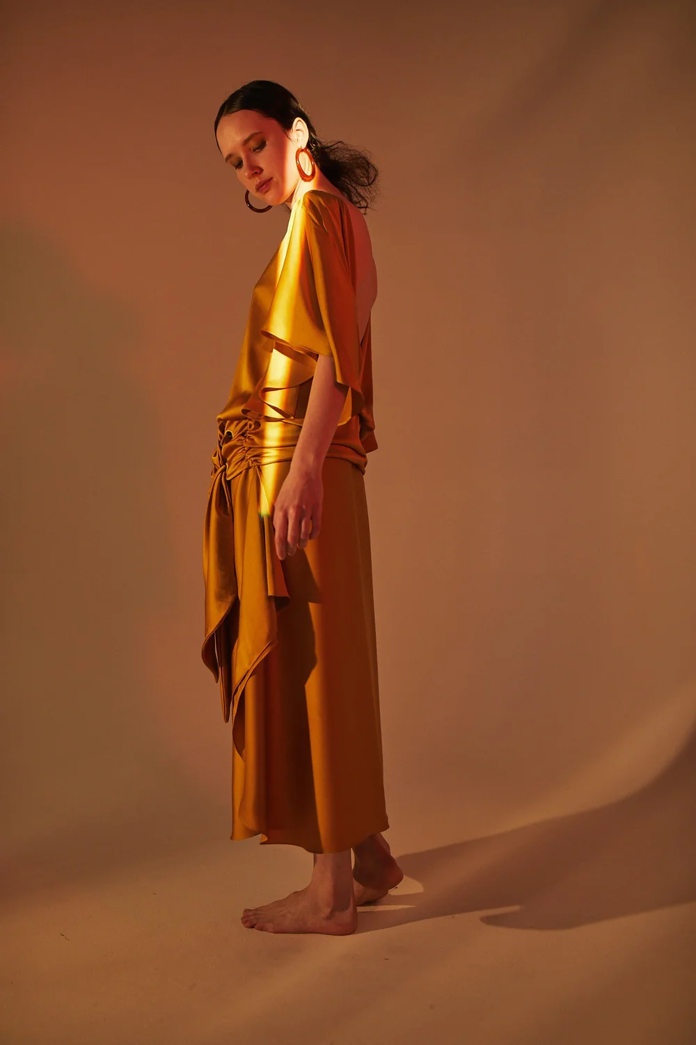 Drop-Waist Dress - Marigold Satin - Archive Sample  KAHLE STUDIO