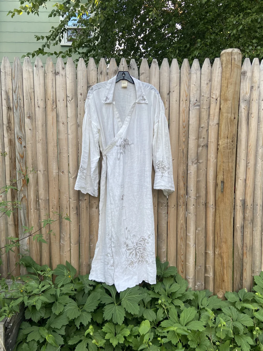 Embroidered Linen White Wrap Dress Ivory Embroidered Wrap Front