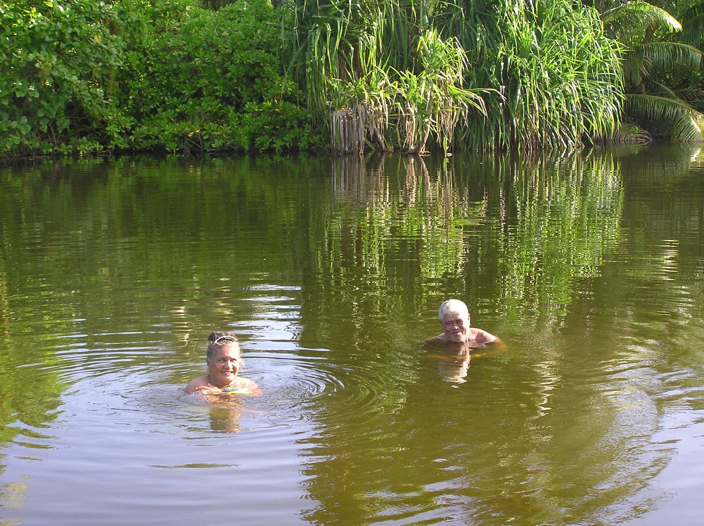 Martin and Atea swim in Te Koko, Lakena