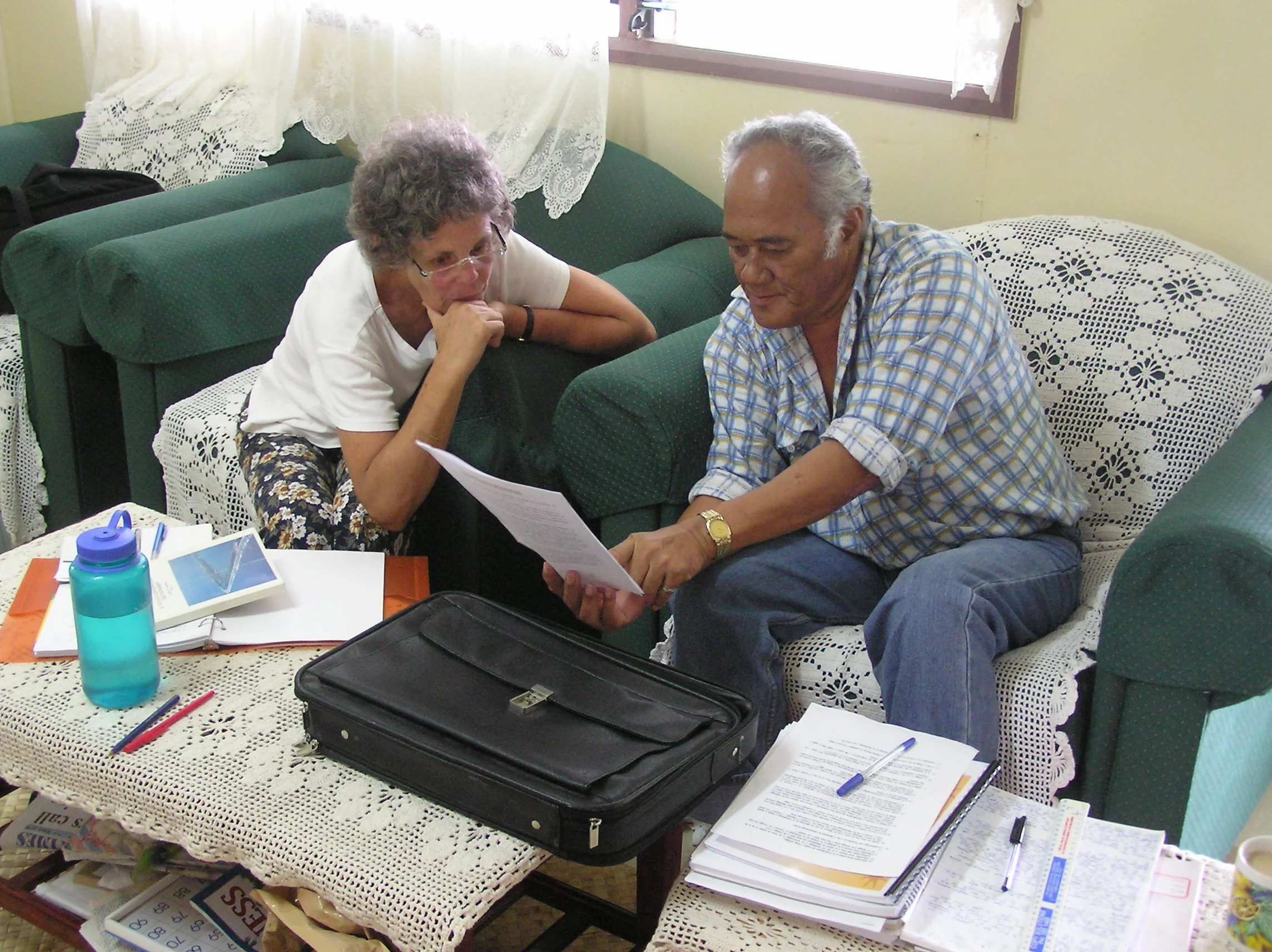 Tangisia and Anne working on the Fakavae in Funafuti
