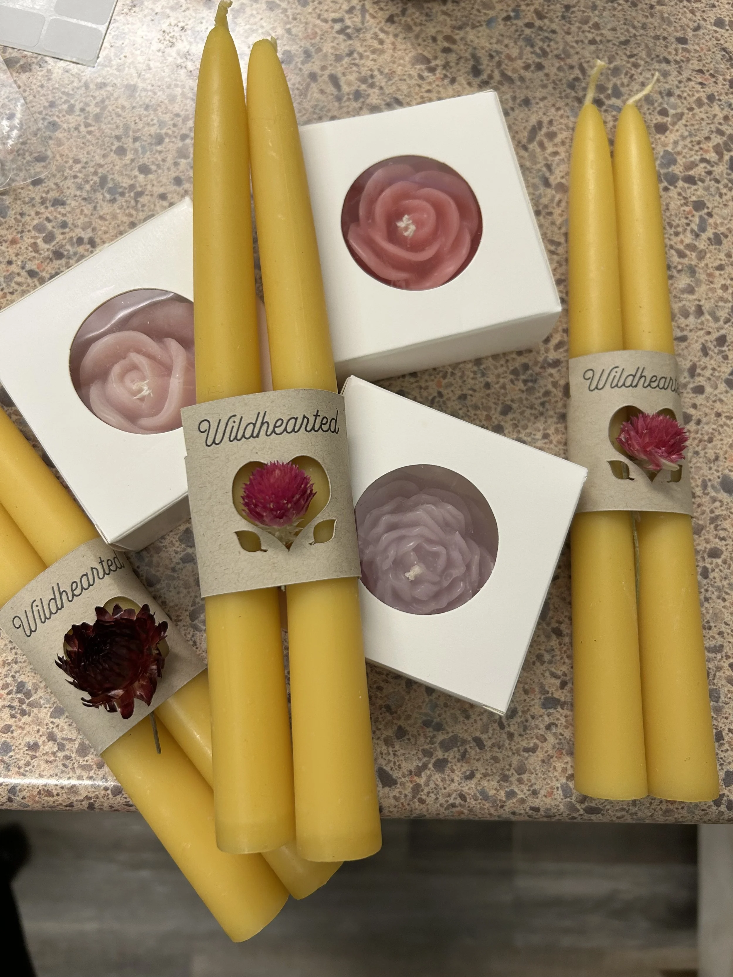 TAPER CANDLES & FLOWER TEA LIGHT PILLAR CANDLES