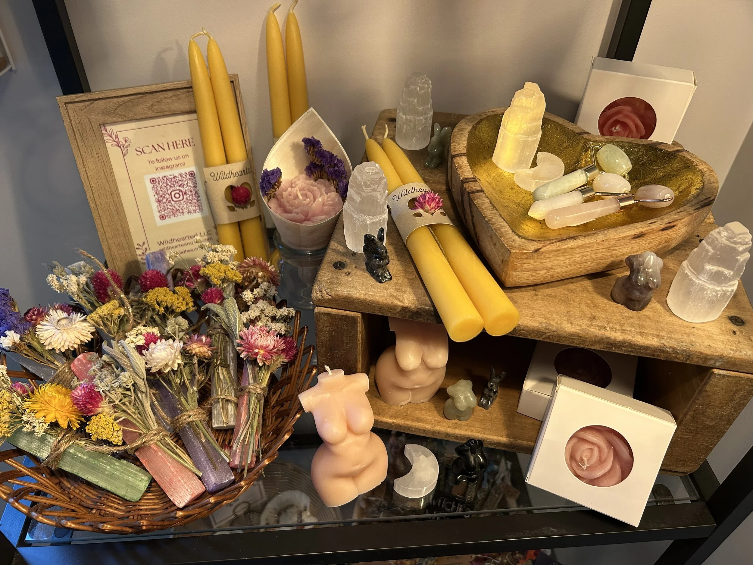 SMALL CRYSTAL CARVINGS: {FAIRIES, WOMEN, SELENITE MOON} + SMALL SELENITE TOWERS