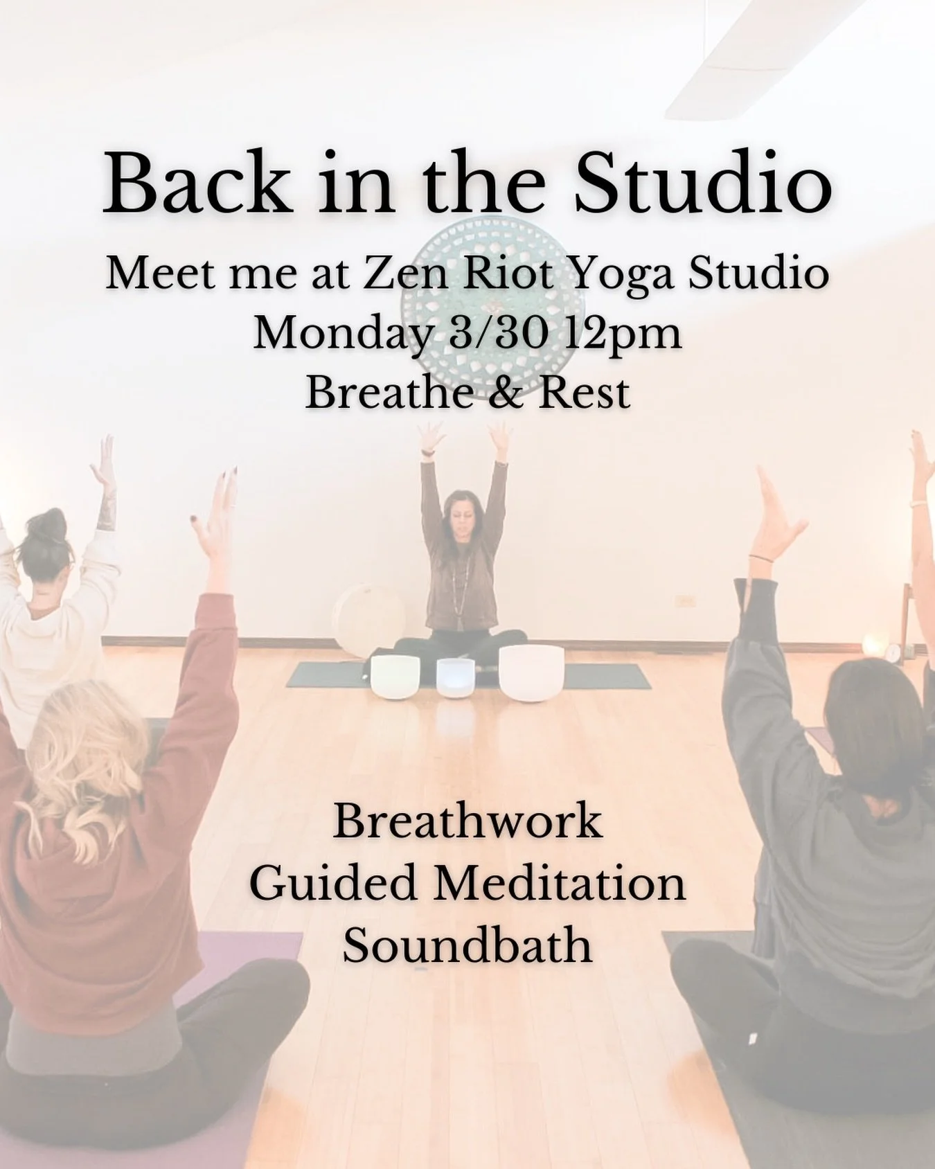 Back in the studio tomorrow!!

I&rsquo;ve been away for a few weeks and returning to Zen Riot with a full heart. Grateful for the care that was held in my absence.

We&rsquo;ll settle in together through breath, slow movement, guided meditation and r