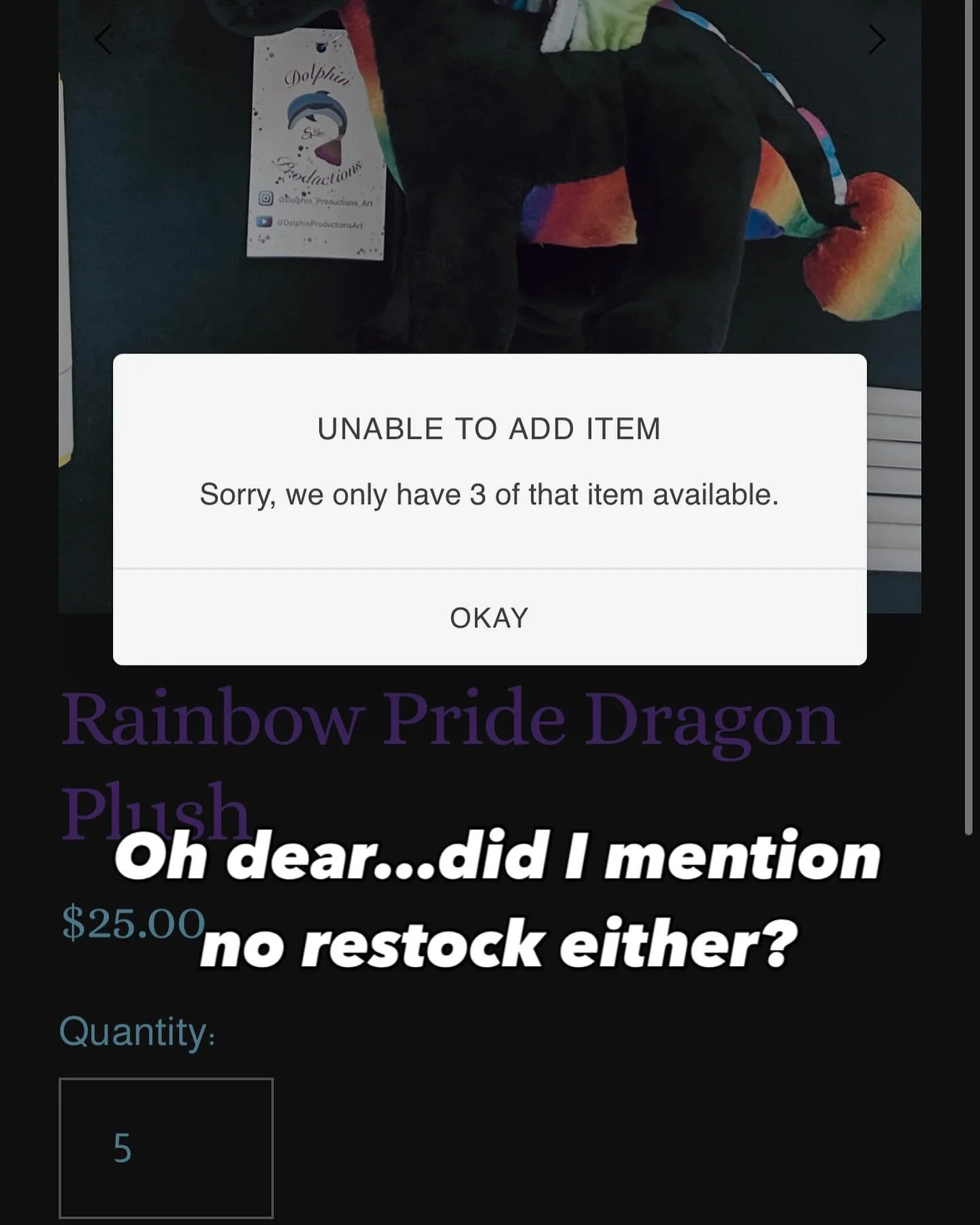 These dragons are almost gone for good! And while I&rsquo;m beyond ecstatic to see them all get their own homes, I will not be restocking the pride dragons in lieu of new plush designs to come soon! If you wanted to adopt this rainbow dragon, it&rsqu