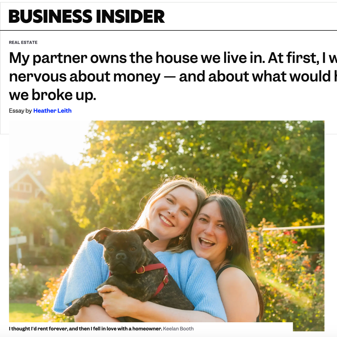 Screenshot of Business Insider article by Heather Leith