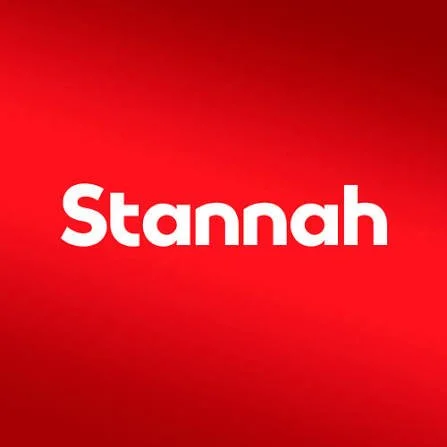 The word 'Stannah' written in bold white letters on a red background.