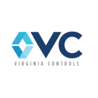 Virginia Controls logo with blue and dark blue geometric design and text