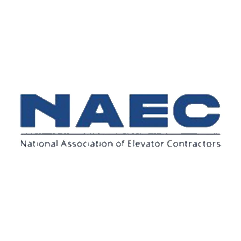 Logo of the National Association of Elevator Contractors, featuring the acronym 'NAEC' in bold blue letters and the full organization name below.