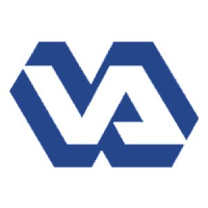 A geometric logo with interlocking blue shapes forming the letters 'W' and 'V'.