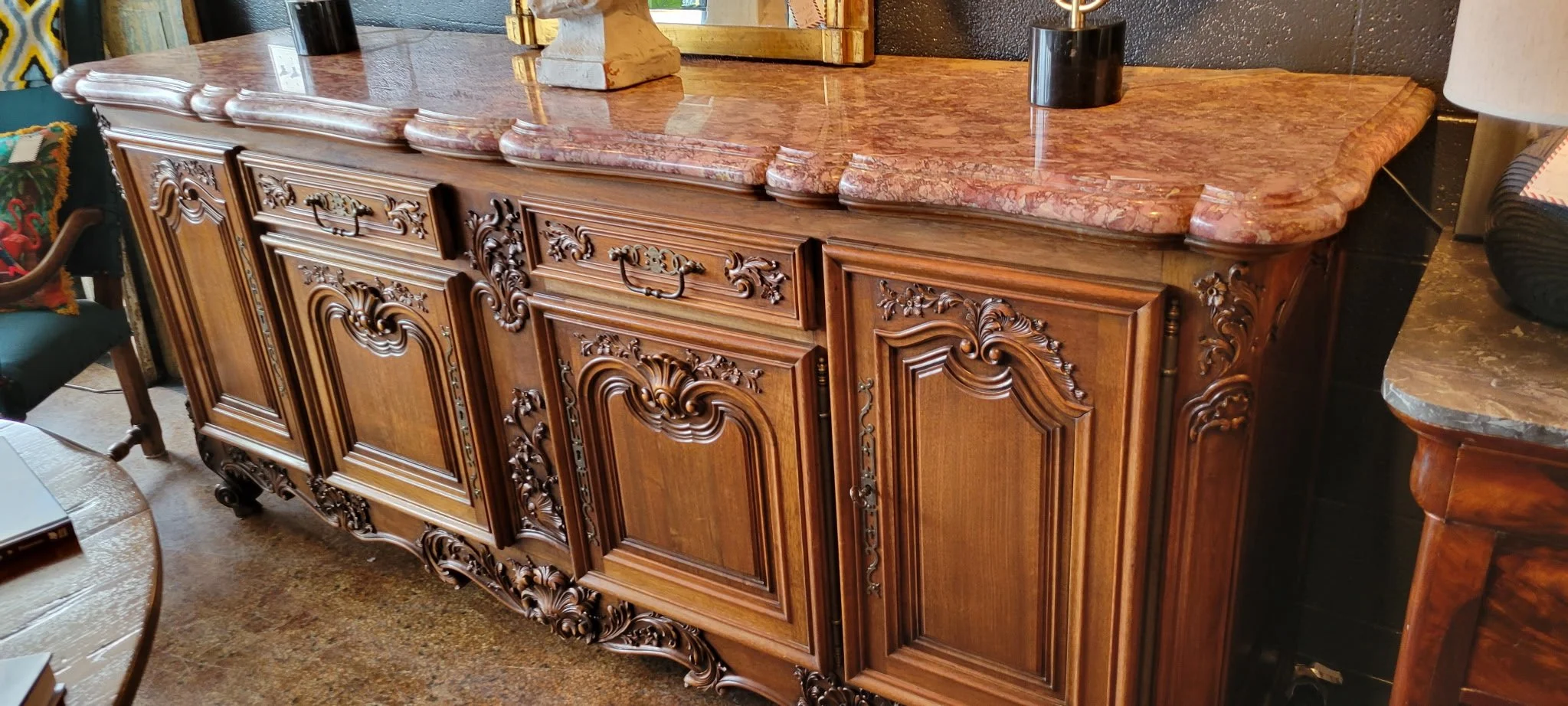 Louis XV Walnut Marble Top Sideboard