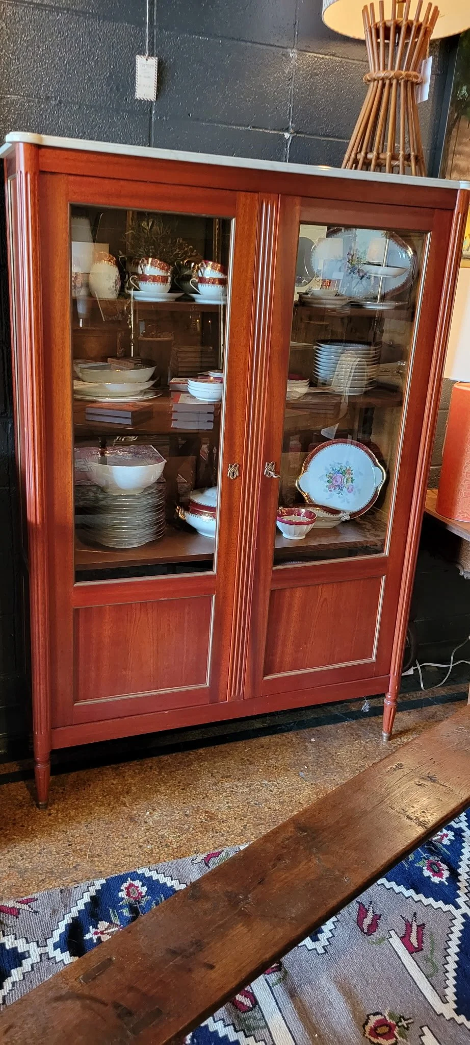 Louis XVI White Marble Top Bookcase
