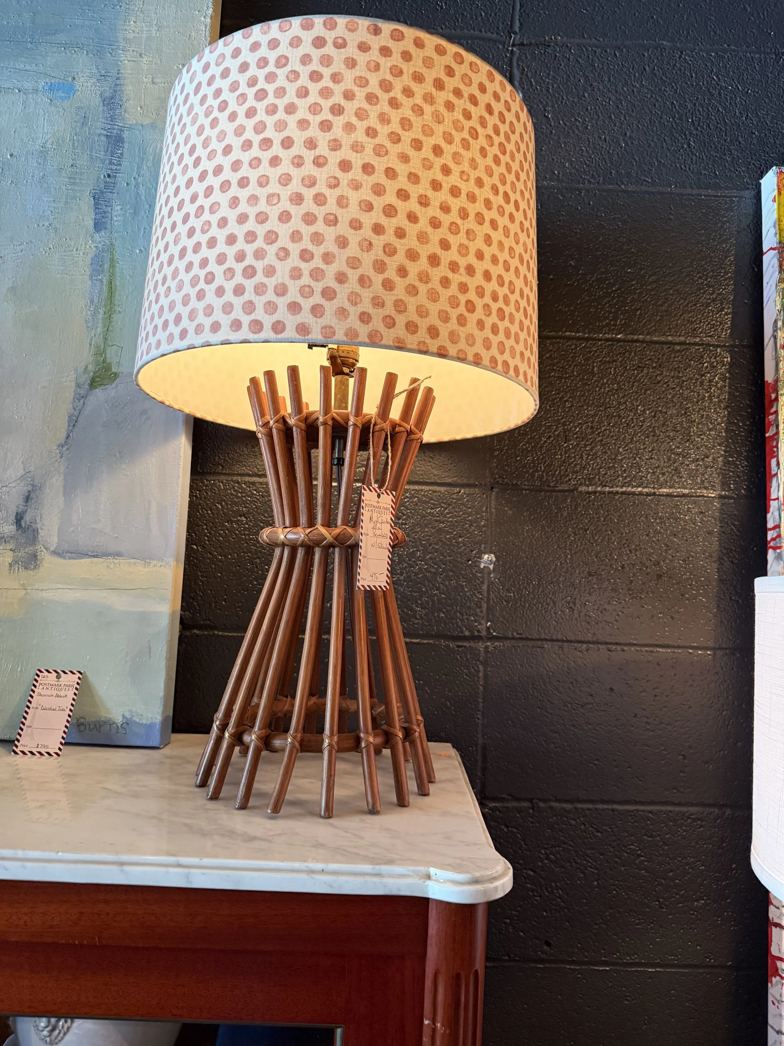 Mid Century Modern Bamboo Lamp with Shade