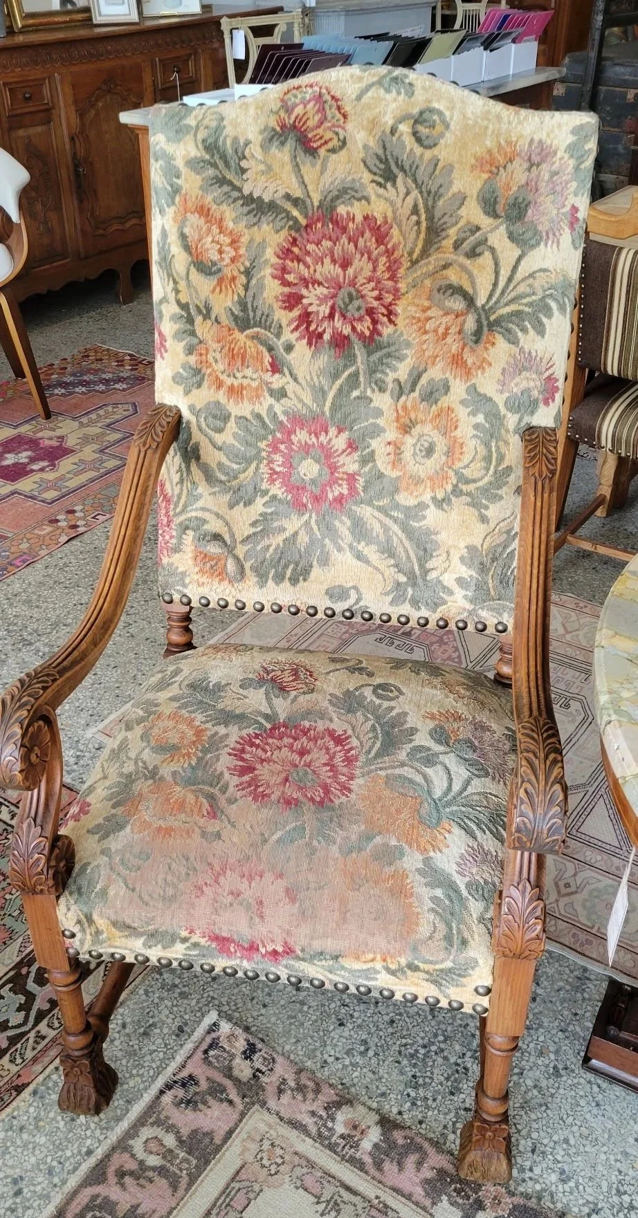 Renaissance Style Pair Oak Fireside Arm Chairs