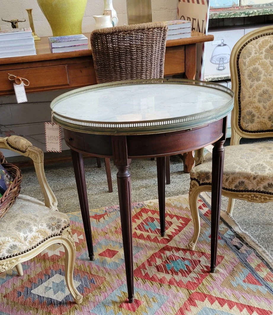 Louis XVI Style White Marble Top Boulotte Table