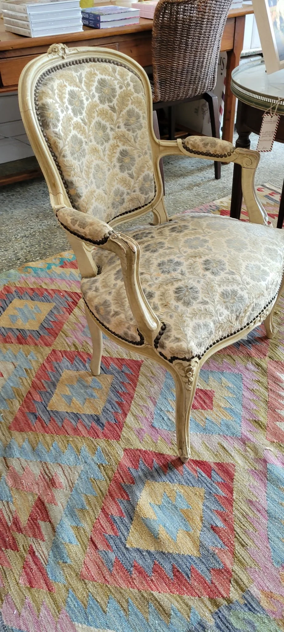 Louis XV Painted Arm Chairs, pair