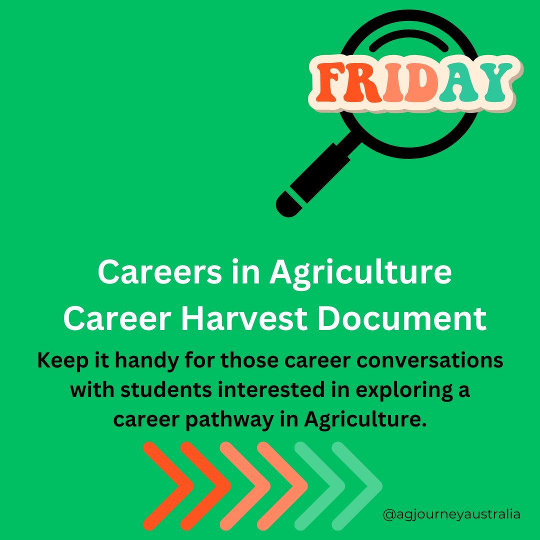 I absolutely love this Career&rsquo;s Harvest Resource. 

Student&rsquo;s my favourite page for you - Page 6! Looking at the level of education required for a range of careers in Agriculture to get you thinking about and planning your career pathway.