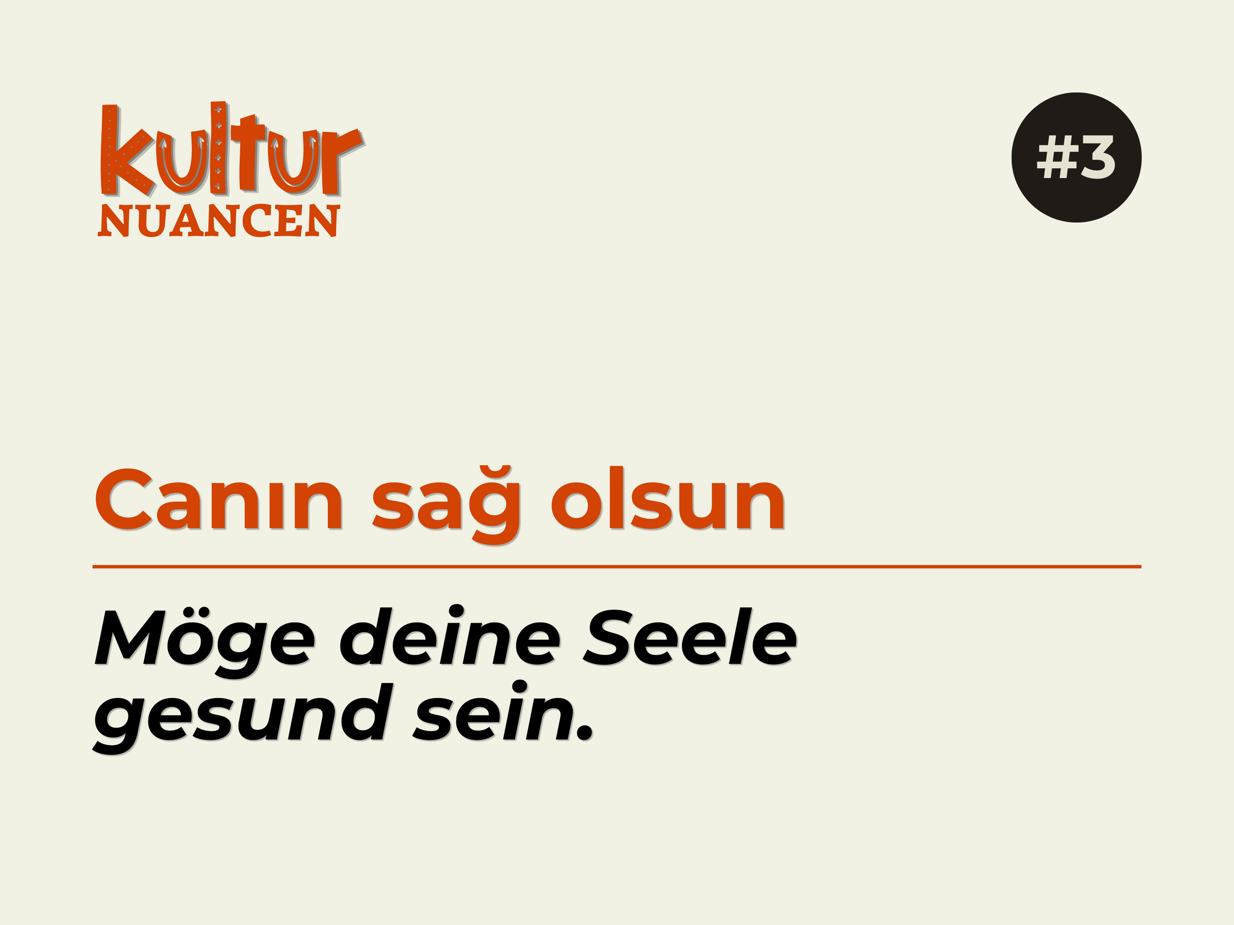 Titelbild mit der Aufschrift "KITU R NUANCEN" in auffälligen roten Buchstaben und der Nummer 3 in einem schwarzen Kreis, sowie einem deutschen Satz darunter, der zum gesunden Essen eines Tieres ermutigt.
