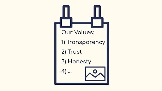 Poster saying: Our values are Transparency, Trust, Honesty