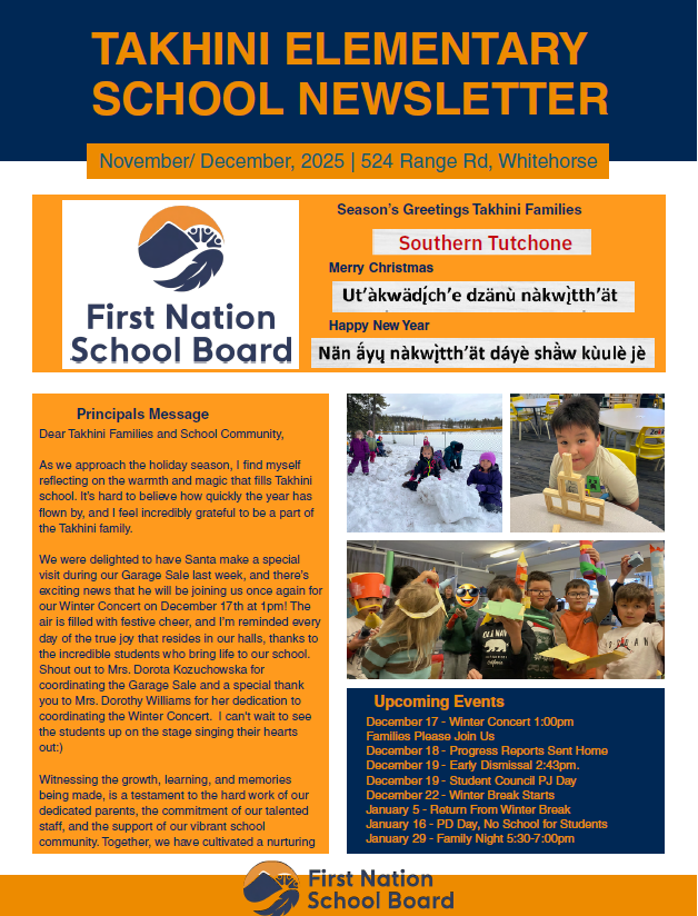 November December 2025 Takhini Elementary School Newsletter